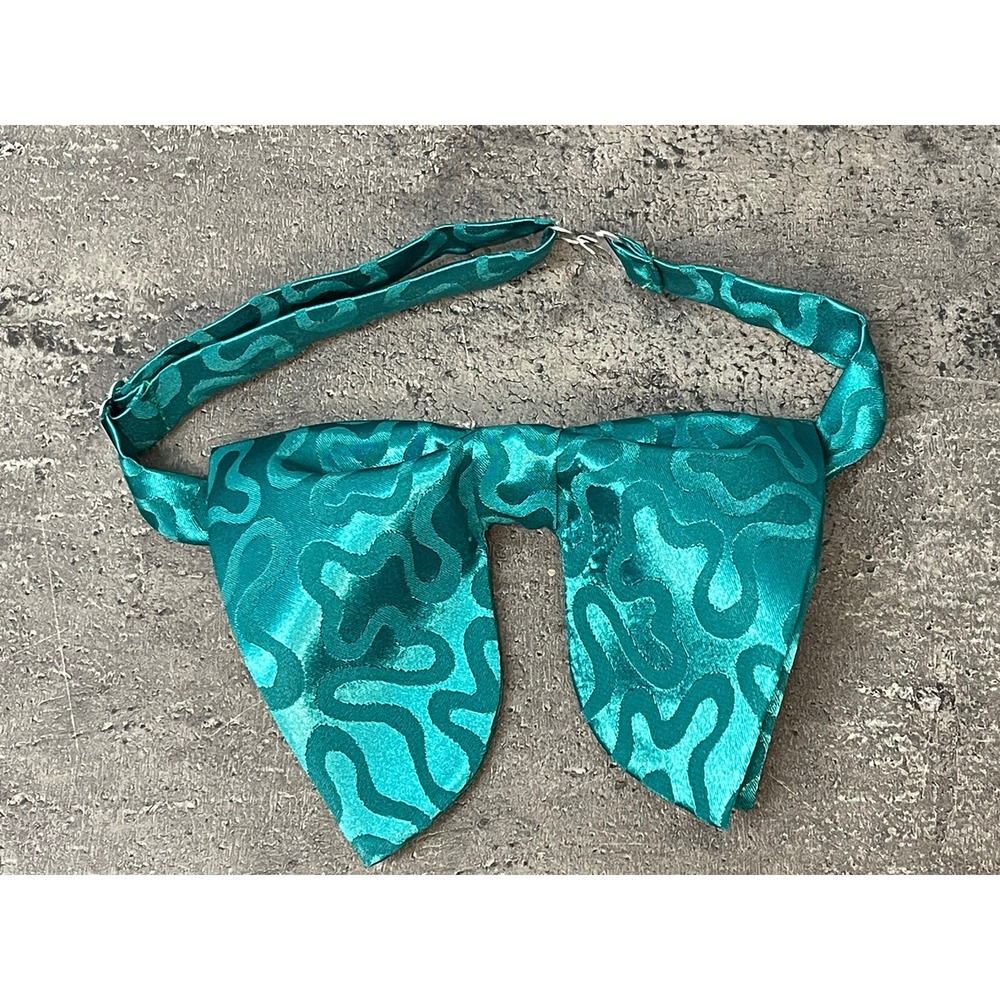 Handmade Oversized Teal Green Satin Bow tie Vintage style 70`s Wedding Prom